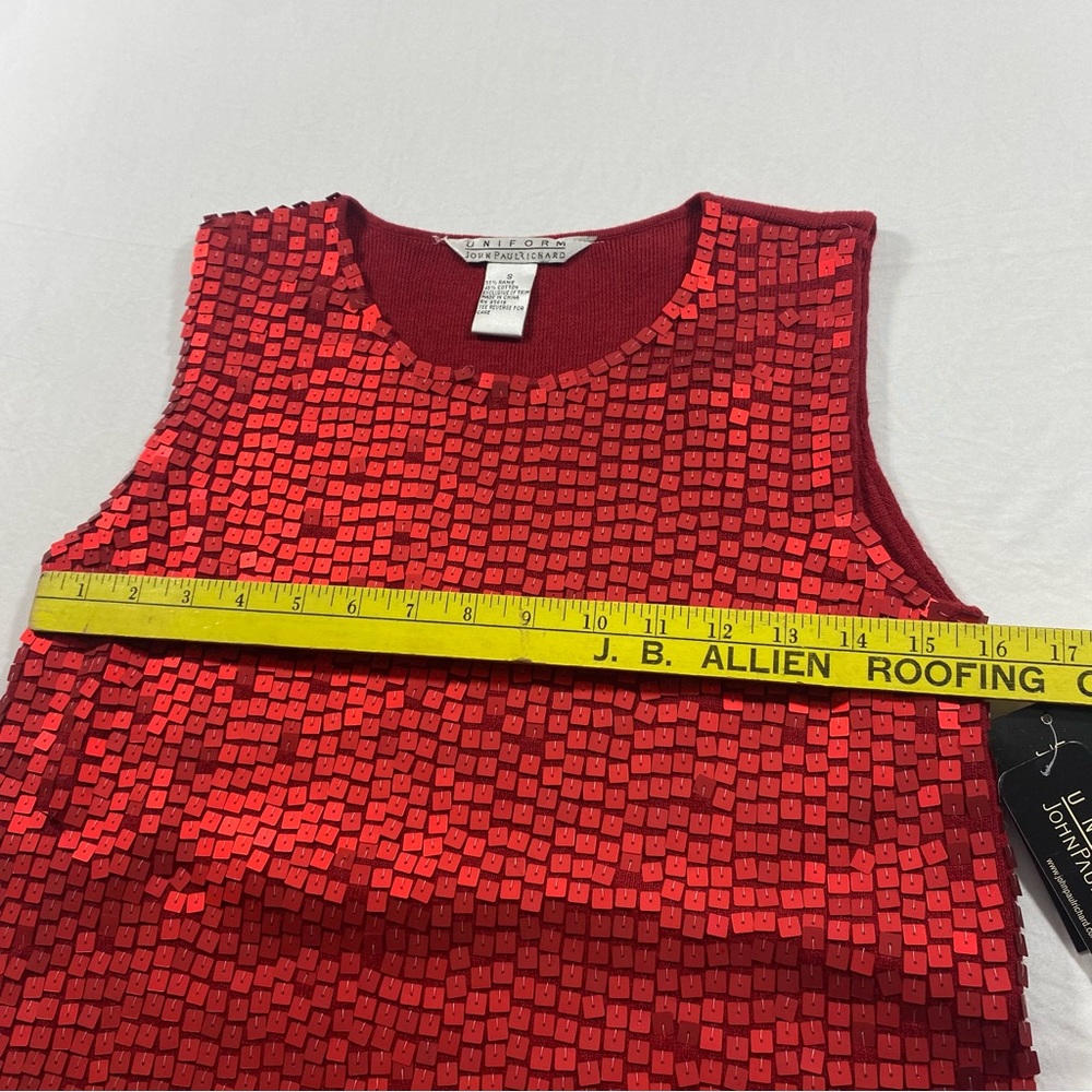 JohnPaulRichard Top Sequins Shimmering Red Tank Top Christmas Holiday - Picture 5 of 9